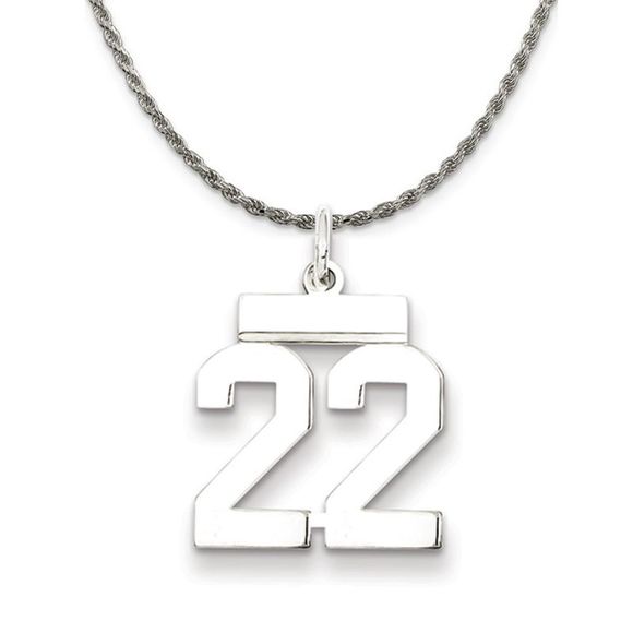 Sterling Silver Athletic Lg Polished Number 22 Necklace - 26 Inch